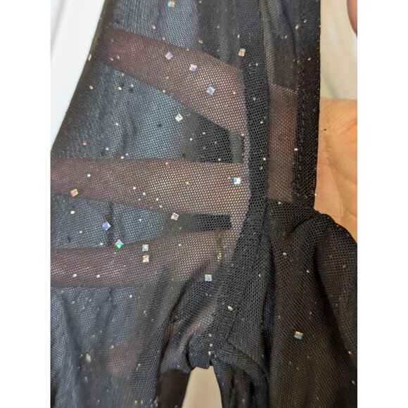 Black Glitter Mesh Long-Sleeve Underwire Ruched Mini Dress Size M NWT - Picture 5 of 9